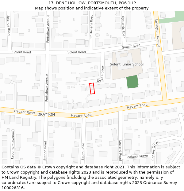 17, DENE HOLLOW, PORTSMOUTH, PO6 1HP: Location map and indicative extent of plot