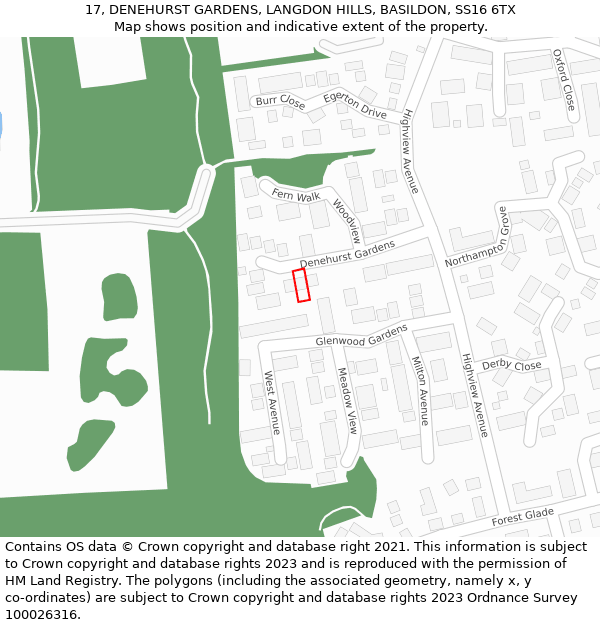 17, DENEHURST GARDENS, LANGDON HILLS, BASILDON, SS16 6TX: Location map and indicative extent of plot