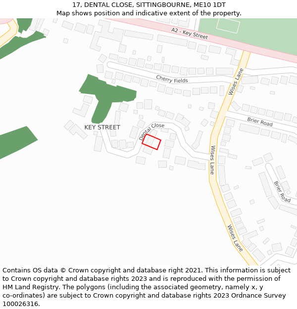 17, DENTAL CLOSE, SITTINGBOURNE, ME10 1DT: Location map and indicative extent of plot