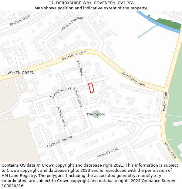 17, DERBYSHIRE WAY, COVENTRY, CV2 3FA: Location map and indicative extent of plot