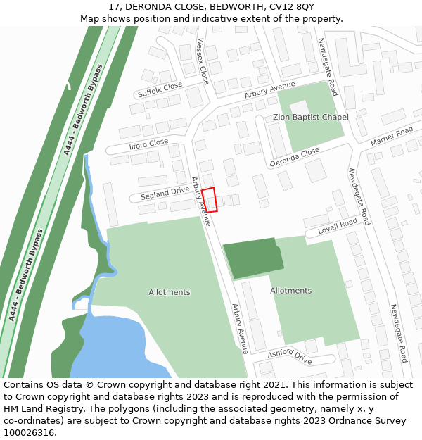 17, DERONDA CLOSE, BEDWORTH, CV12 8QY: Location map and indicative extent of plot