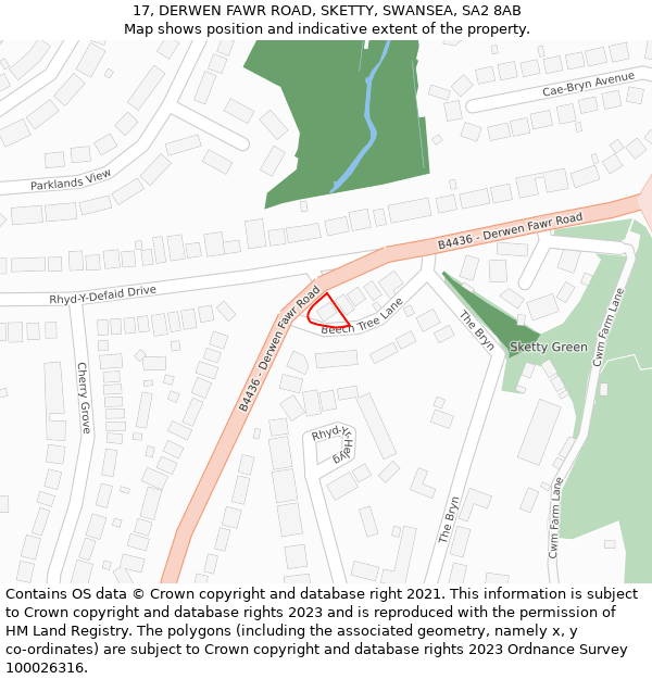 17, DERWEN FAWR ROAD, SKETTY, SWANSEA, SA2 8AB: Location map and indicative extent of plot