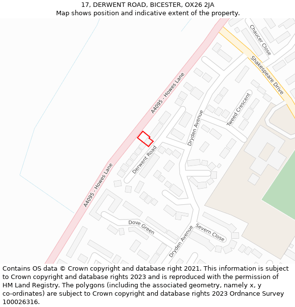 17, DERWENT ROAD, BICESTER, OX26 2JA: Location map and indicative extent of plot