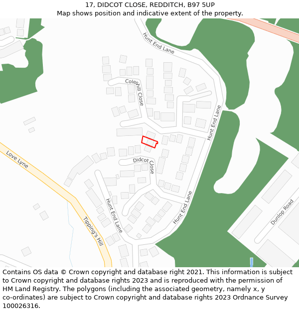 17, DIDCOT CLOSE, REDDITCH, B97 5UP: Location map and indicative extent of plot