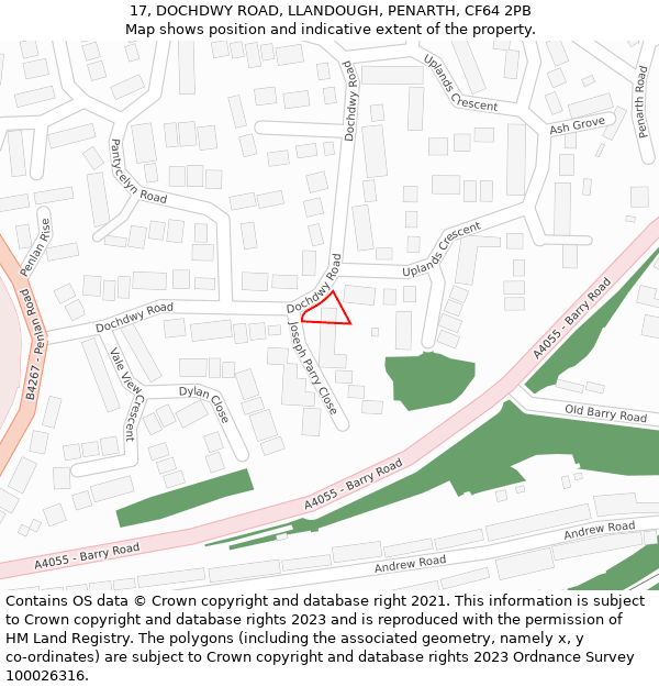 17, DOCHDWY ROAD, LLANDOUGH, PENARTH, CF64 2PB: Location map and indicative extent of plot