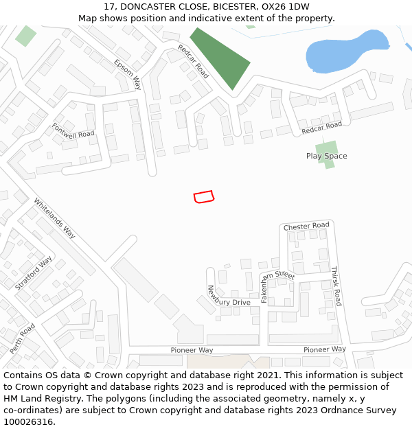 17, DONCASTER CLOSE, BICESTER, OX26 1DW: Location map and indicative extent of plot