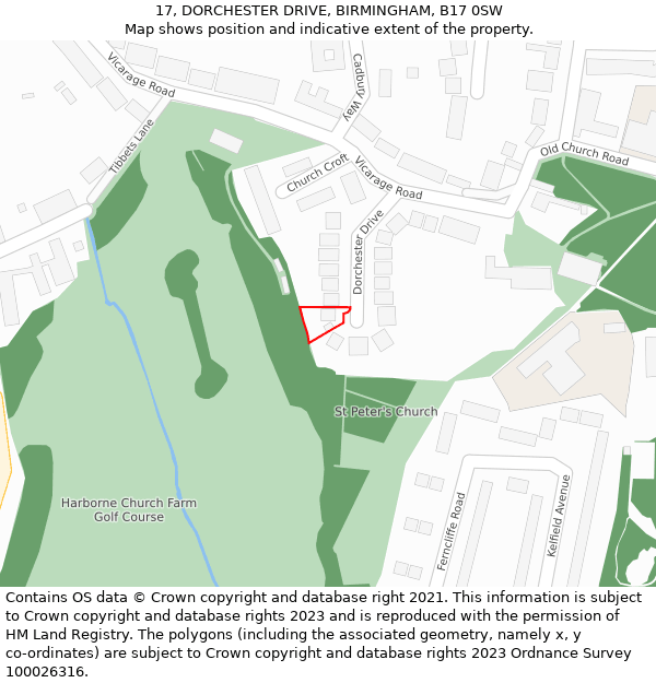 17, DORCHESTER DRIVE, BIRMINGHAM, B17 0SW: Location map and indicative extent of plot
