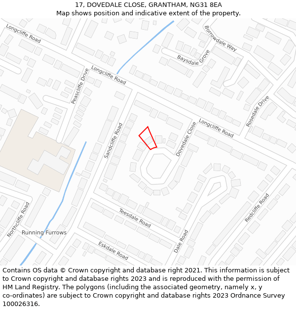 17, DOVEDALE CLOSE, GRANTHAM, NG31 8EA: Location map and indicative extent of plot