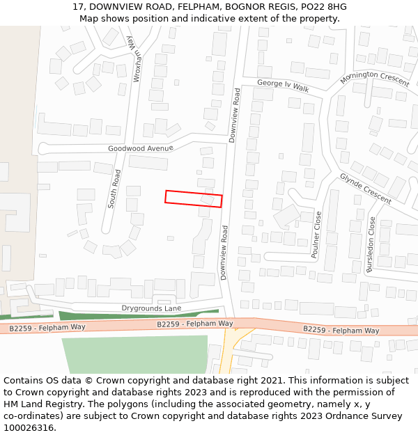 17, DOWNVIEW ROAD, FELPHAM, BOGNOR REGIS, PO22 8HG: Location map and indicative extent of plot