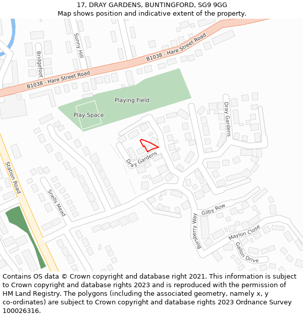 17, DRAY GARDENS, BUNTINGFORD, SG9 9GG: Location map and indicative extent of plot