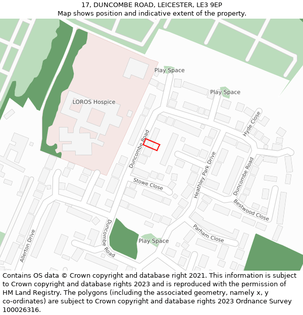 17, DUNCOMBE ROAD, LEICESTER, LE3 9EP: Location map and indicative extent of plot