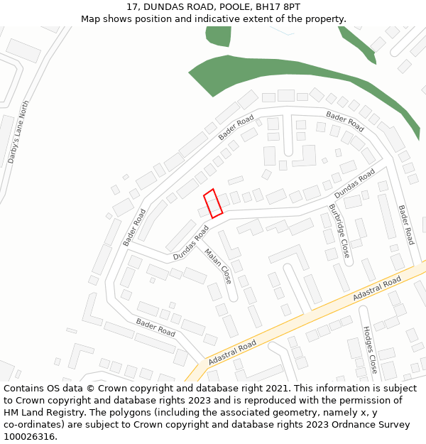 17, DUNDAS ROAD, POOLE, BH17 8PT: Location map and indicative extent of plot