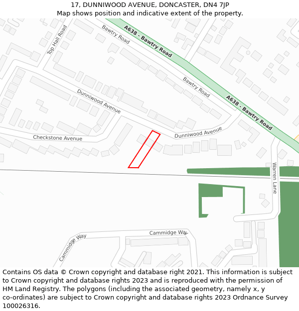 17, DUNNIWOOD AVENUE, DONCASTER, DN4 7JP: Location map and indicative extent of plot