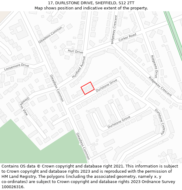 17, DURLSTONE DRIVE, SHEFFIELD, S12 2TT: Location map and indicative extent of plot