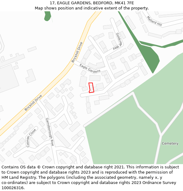 17, EAGLE GARDENS, BEDFORD, MK41 7FE: Location map and indicative extent of plot