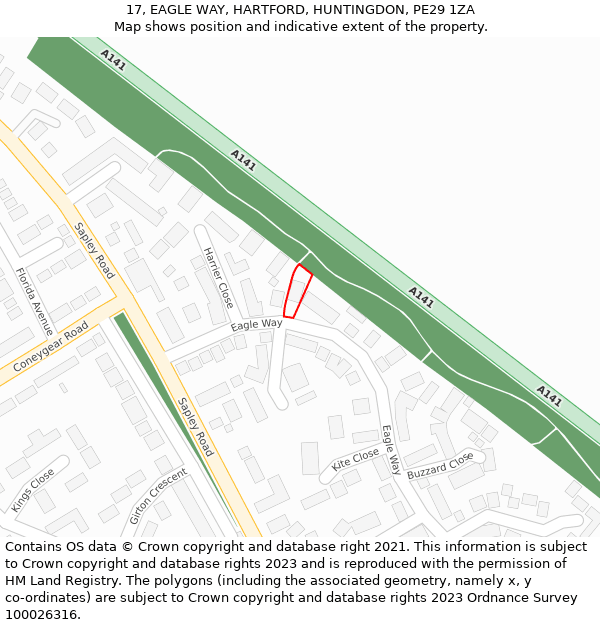 17, EAGLE WAY, HARTFORD, HUNTINGDON, PE29 1ZA: Location map and indicative extent of plot