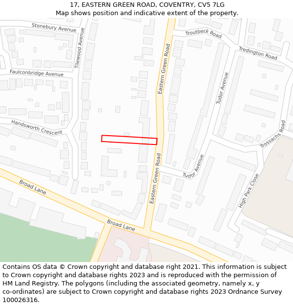 17, EASTERN GREEN ROAD, COVENTRY, CV5 7LG: Location map and indicative extent of plot