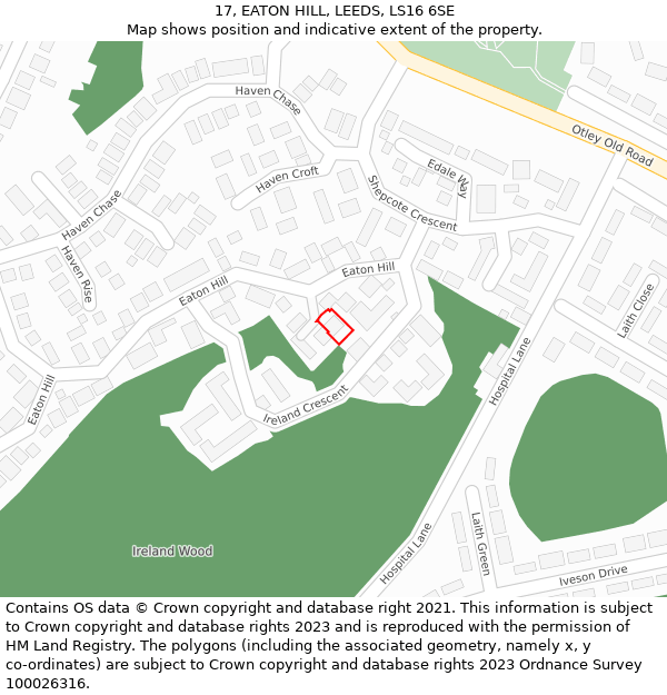 17, EATON HILL, LEEDS, LS16 6SE: Location map and indicative extent of plot