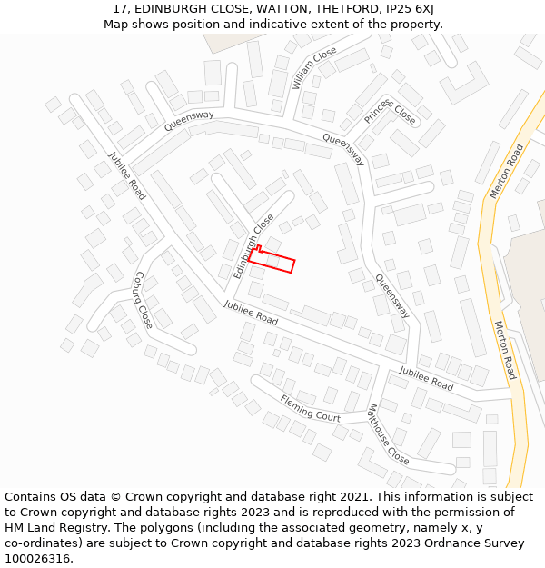 17, EDINBURGH CLOSE, WATTON, THETFORD, IP25 6XJ: Location map and indicative extent of plot
