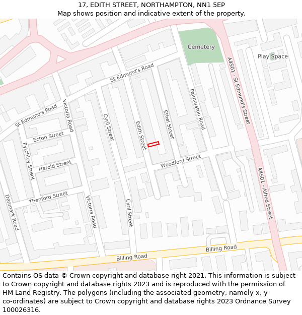 17, EDITH STREET, NORTHAMPTON, NN1 5EP: Location map and indicative extent of plot