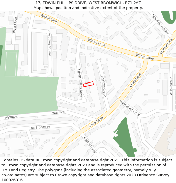 17, EDWIN PHILLIPS DRIVE, WEST BROMWICH, B71 2AZ: Location map and indicative extent of plot