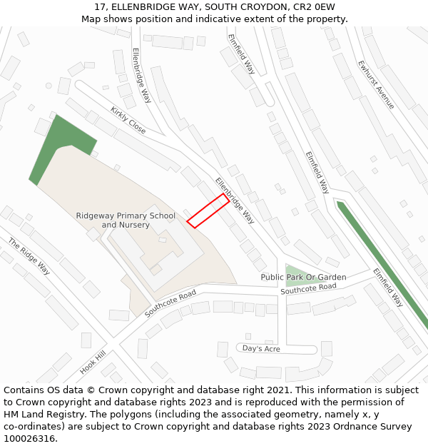 17, ELLENBRIDGE WAY, SOUTH CROYDON, CR2 0EW: Location map and indicative extent of plot