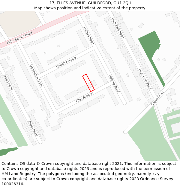 17, ELLES AVENUE, GUILDFORD, GU1 2QH: Location map and indicative extent of plot