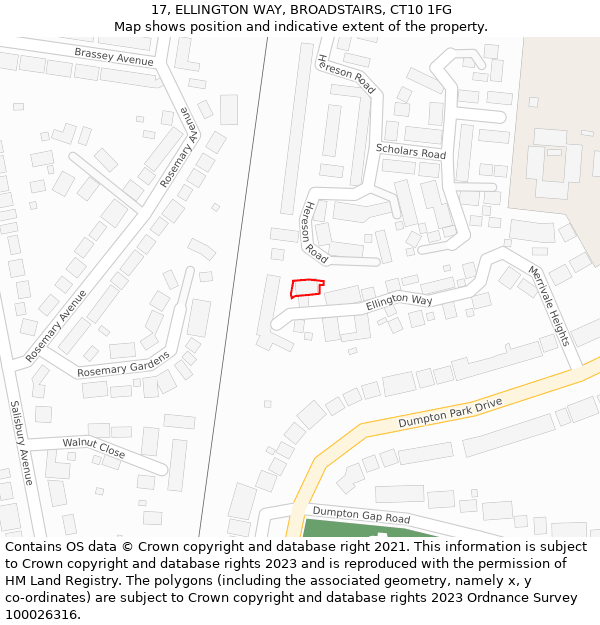 17, ELLINGTON WAY, BROADSTAIRS, CT10 1FG: Location map and indicative extent of plot