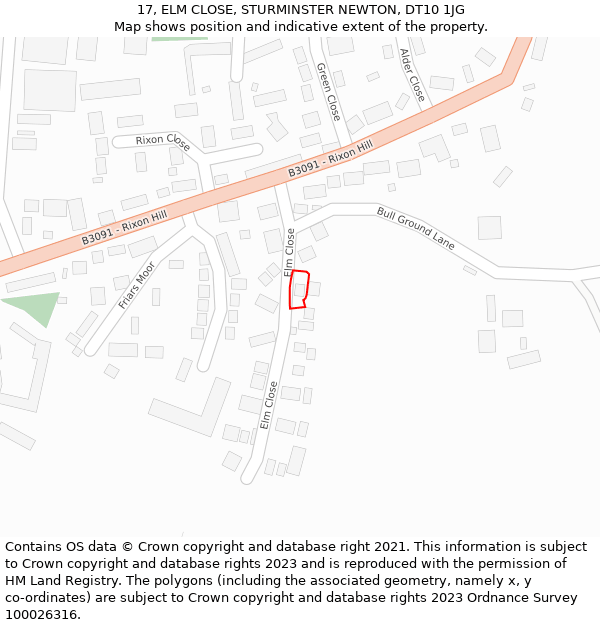 17, ELM CLOSE, STURMINSTER NEWTON, DT10 1JG: Location map and indicative extent of plot