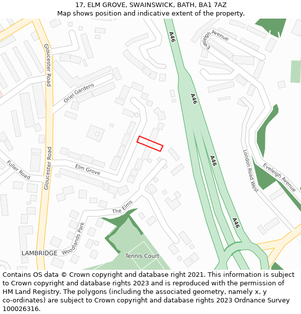 17, ELM GROVE, SWAINSWICK, BATH, BA1 7AZ: Location map and indicative extent of plot