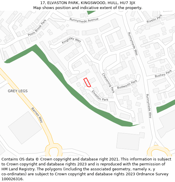 17, ELVASTON PARK, KINGSWOOD, HULL, HU7 3JX: Location map and indicative extent of plot