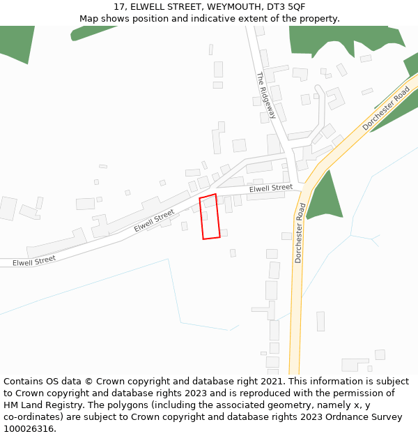 17, ELWELL STREET, WEYMOUTH, DT3 5QF: Location map and indicative extent of plot