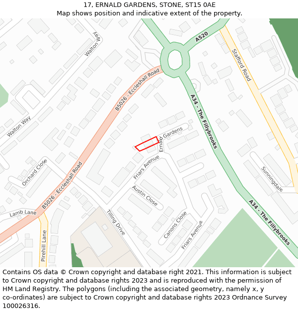 17, ERNALD GARDENS, STONE, ST15 0AE: Location map and indicative extent of plot