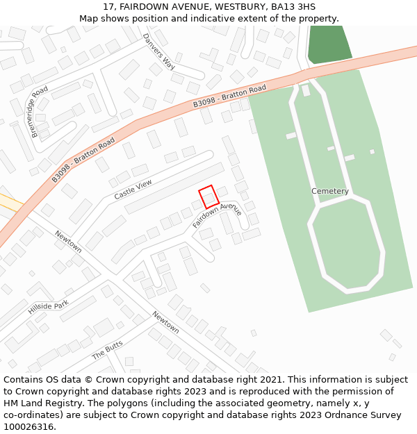 17, FAIRDOWN AVENUE, WESTBURY, BA13 3HS: Location map and indicative extent of plot