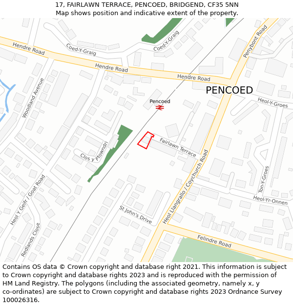 17, FAIRLAWN TERRACE, PENCOED, BRIDGEND, CF35 5NN: Location map and indicative extent of plot