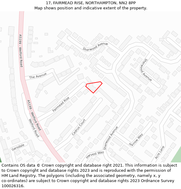 17, FAIRMEAD RISE, NORTHAMPTON, NN2 8PP: Location map and indicative extent of plot
