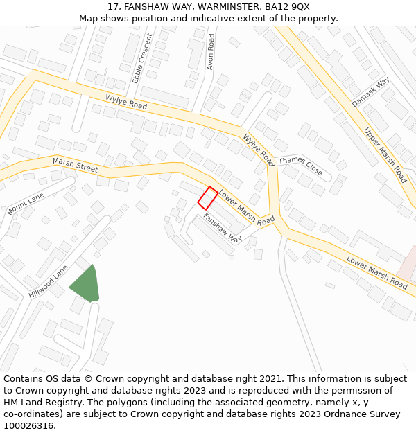 17, FANSHAW WAY, WARMINSTER, BA12 9QX: Location map and indicative extent of plot