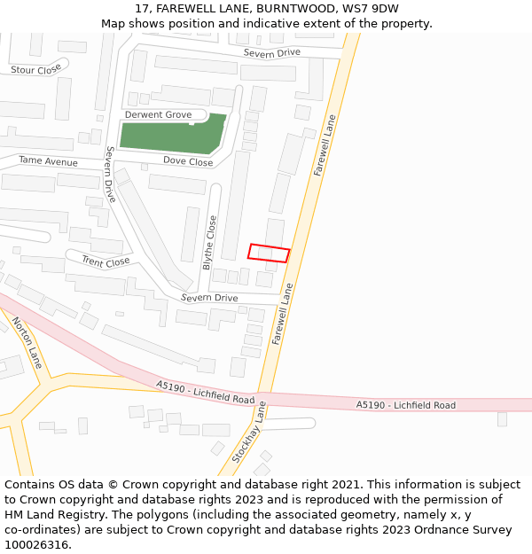 17, FAREWELL LANE, BURNTWOOD, WS7 9DW: Location map and indicative extent of plot