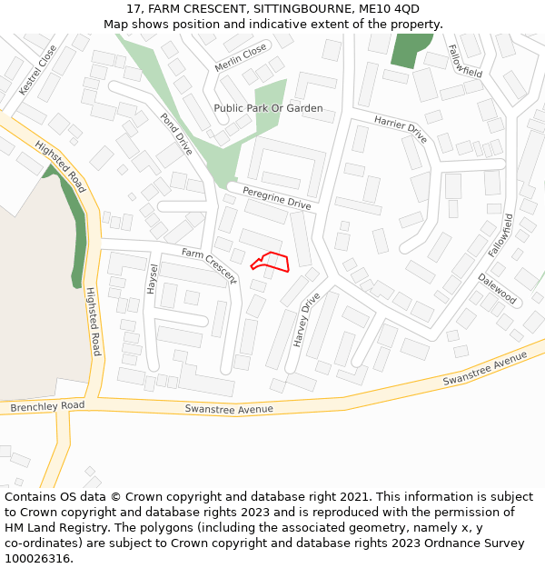 17, FARM CRESCENT, SITTINGBOURNE, ME10 4QD: Location map and indicative extent of plot