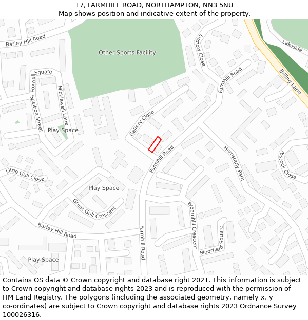 17, FARMHILL ROAD, NORTHAMPTON, NN3 5NU: Location map and indicative extent of plot