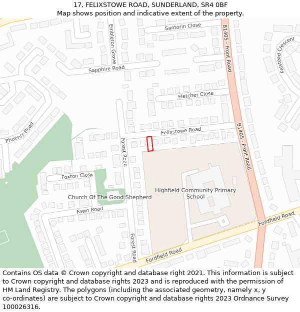 17, FELIXSTOWE ROAD, SUNDERLAND, SR4 0BF: Location map and indicative extent of plot
