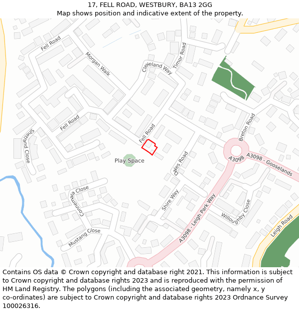 17, FELL ROAD, WESTBURY, BA13 2GG: Location map and indicative extent of plot