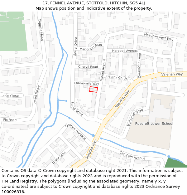 17, FENNEL AVENUE, STOTFOLD, HITCHIN, SG5 4LJ: Location map and indicative extent of plot