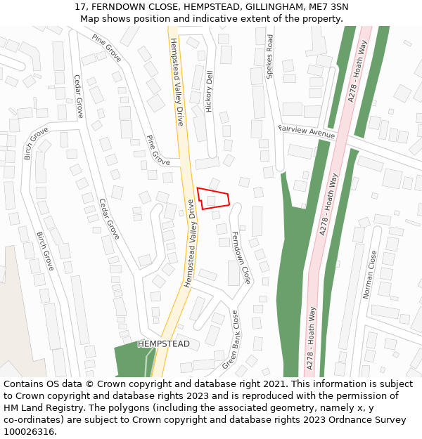 17, FERNDOWN CLOSE, HEMPSTEAD, GILLINGHAM, ME7 3SN: Location map and indicative extent of plot