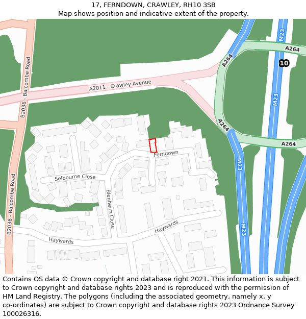 17, FERNDOWN, CRAWLEY, RH10 3SB: Location map and indicative extent of plot