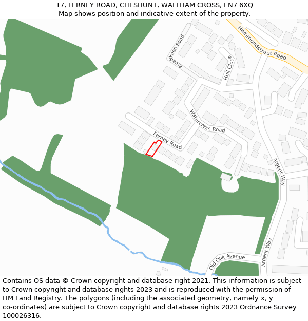 17, FERNEY ROAD, CHESHUNT, WALTHAM CROSS, EN7 6XQ: Location map and indicative extent of plot