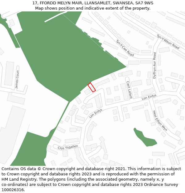 17, FFORDD MELYN MAIR, LLANSAMLET, SWANSEA, SA7 9WS: Location map and indicative extent of plot