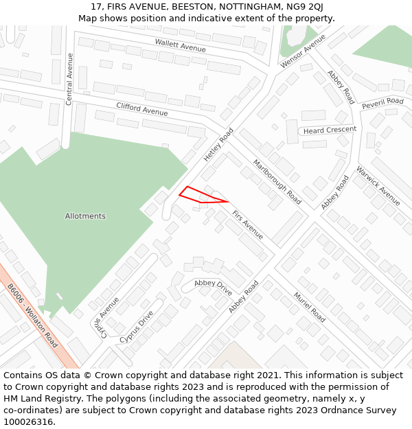 17, FIRS AVENUE, BEESTON, NOTTINGHAM, NG9 2QJ: Location map and indicative extent of plot