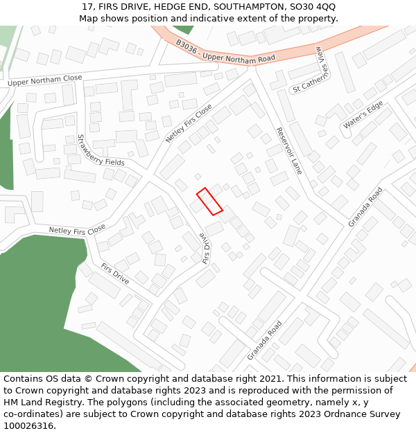 17, FIRS DRIVE, HEDGE END, SOUTHAMPTON, SO30 4QQ: Location map and indicative extent of plot