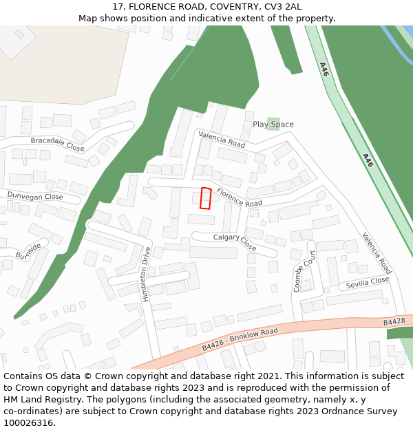 17, FLORENCE ROAD, COVENTRY, CV3 2AL: Location map and indicative extent of plot